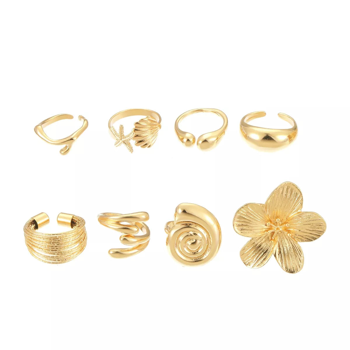 Bohemian gold flower ring set, view 5