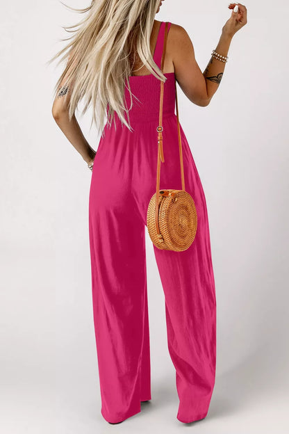Smocked Bodice Wide Leg Jumpsuit