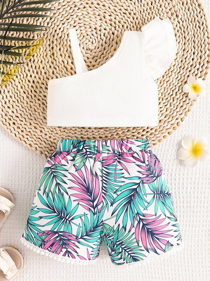Children's Asymmetrical Neck Top & Shorts Set