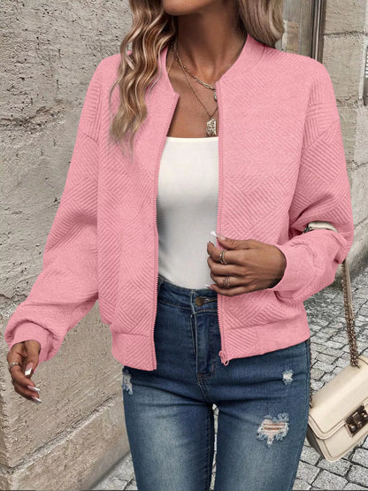Textured Knit Zip-Up Jacket