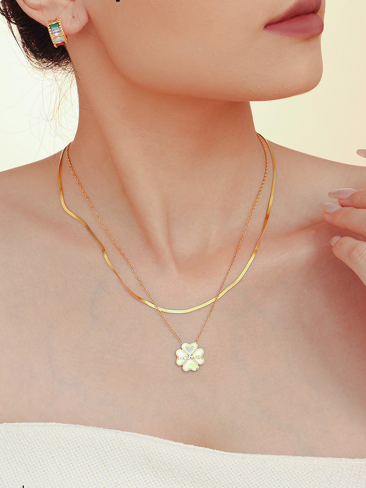 2 Piece 18K Gold-Plated Clover Necklace