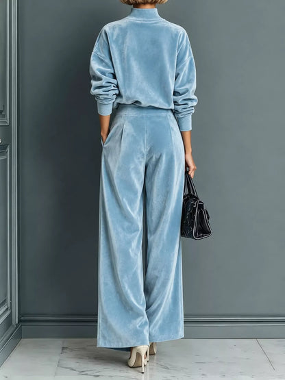 Velvet mock neck top and pants set, view 8
