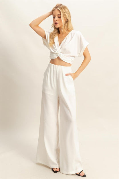 Twisted Front Wide Leg Pants Set