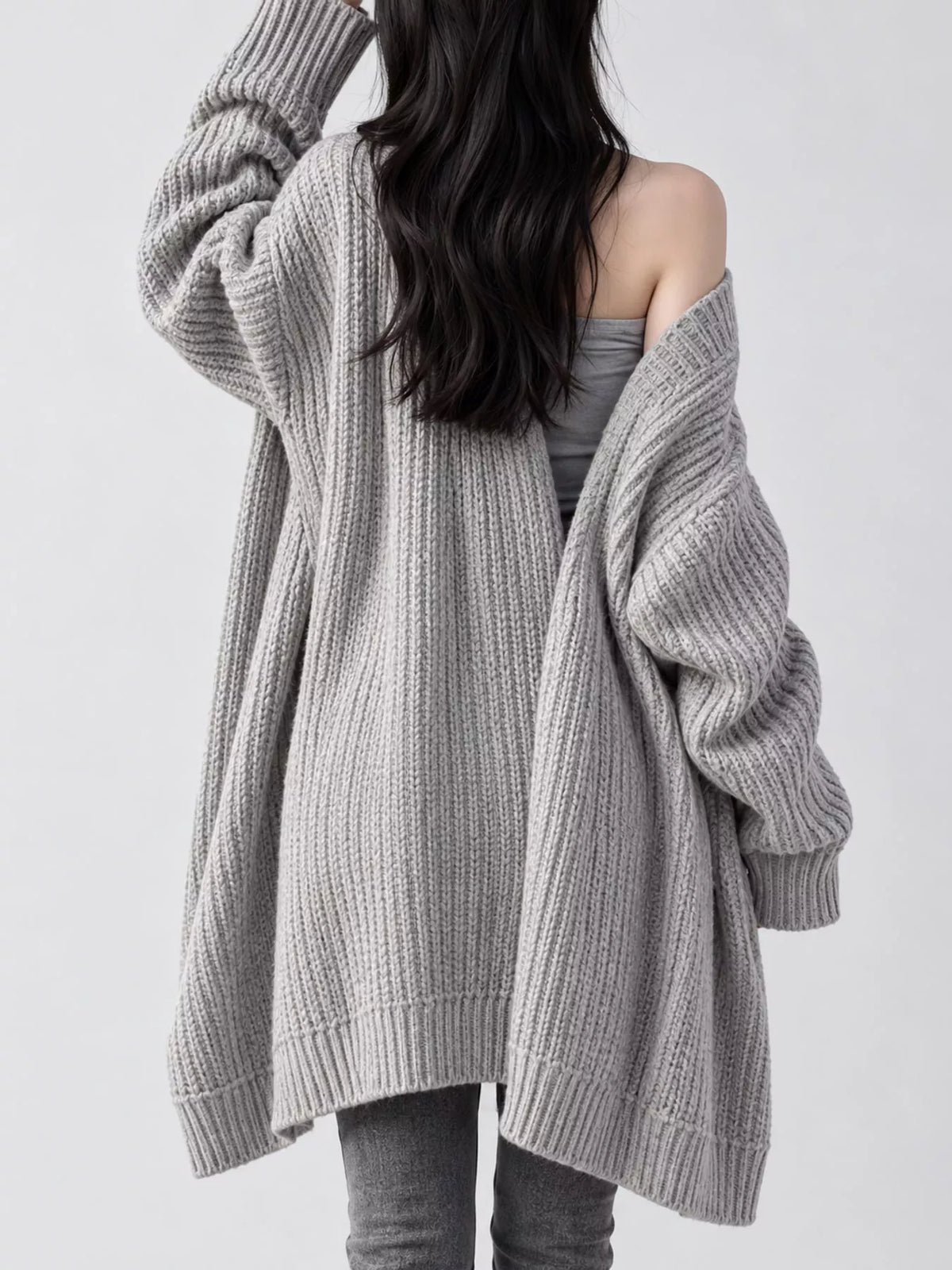 Oversized Openwork Knit Cardigan with Ribbed Trim, 11 Colors
