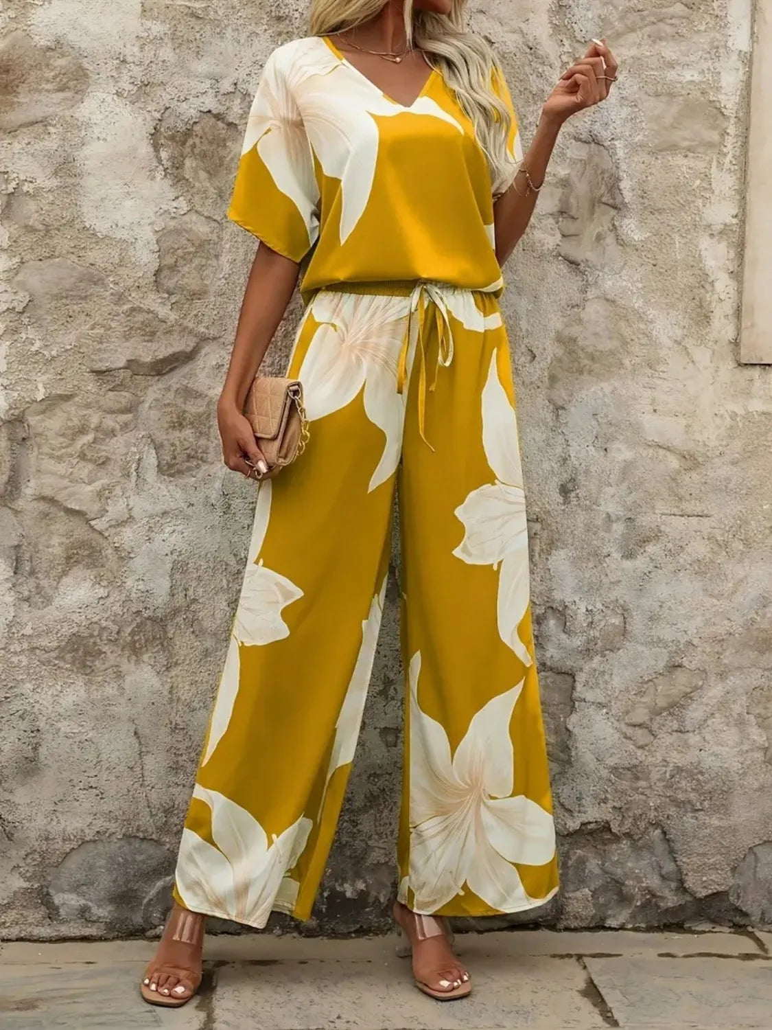 Printed Classy Wide Leg Pants Set