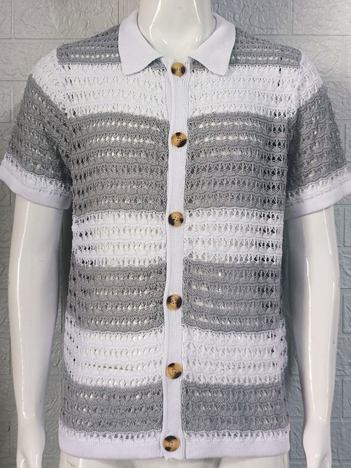 Men's Button Down Openwork Shirt