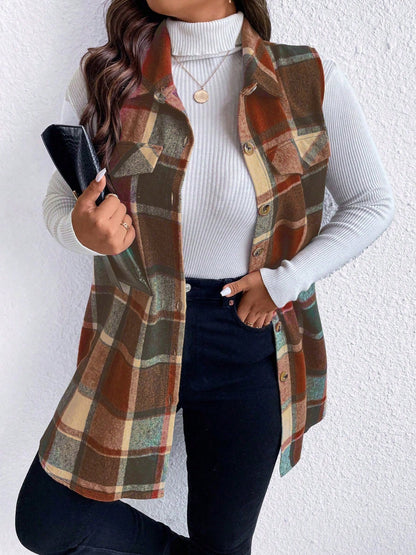 Plus Size Button Up Vest Coat