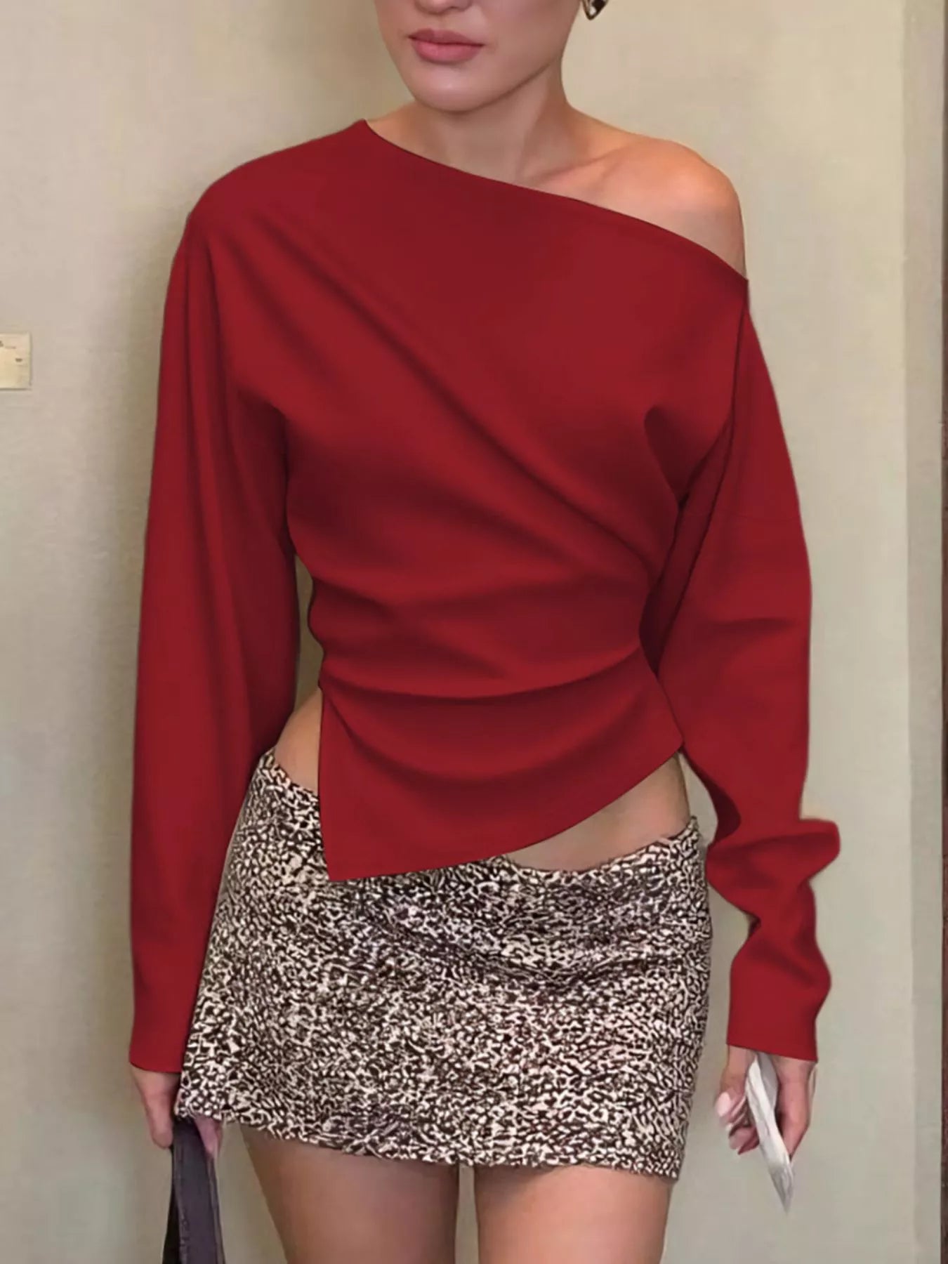 Asymmetrical Off-Shoulder Long Sleeve T-Shirt