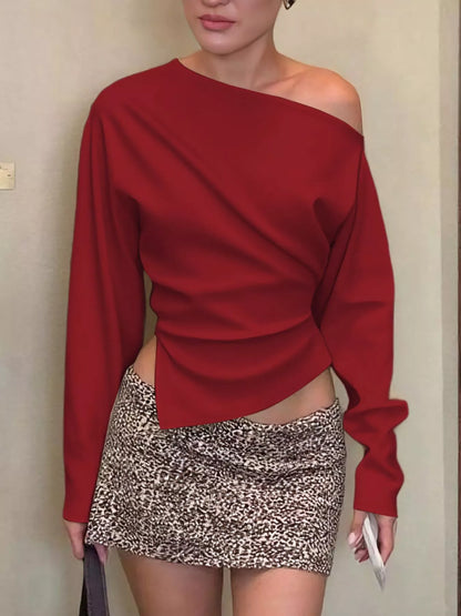 Asymmetrical Off-Shoulder Long Sleeve T-Shirt