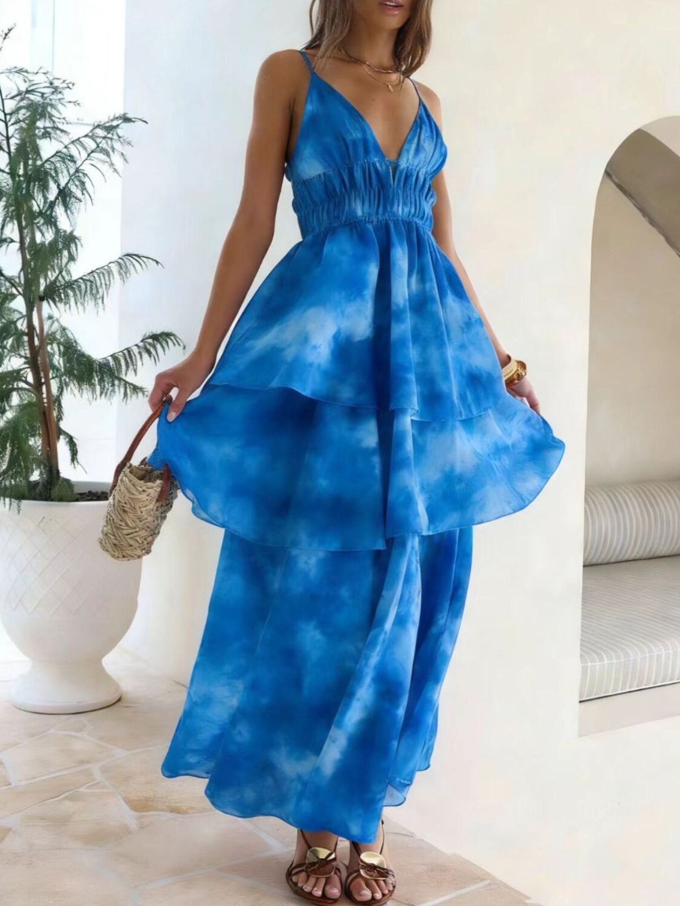 Tie-Dye Ruffled Layered Dress