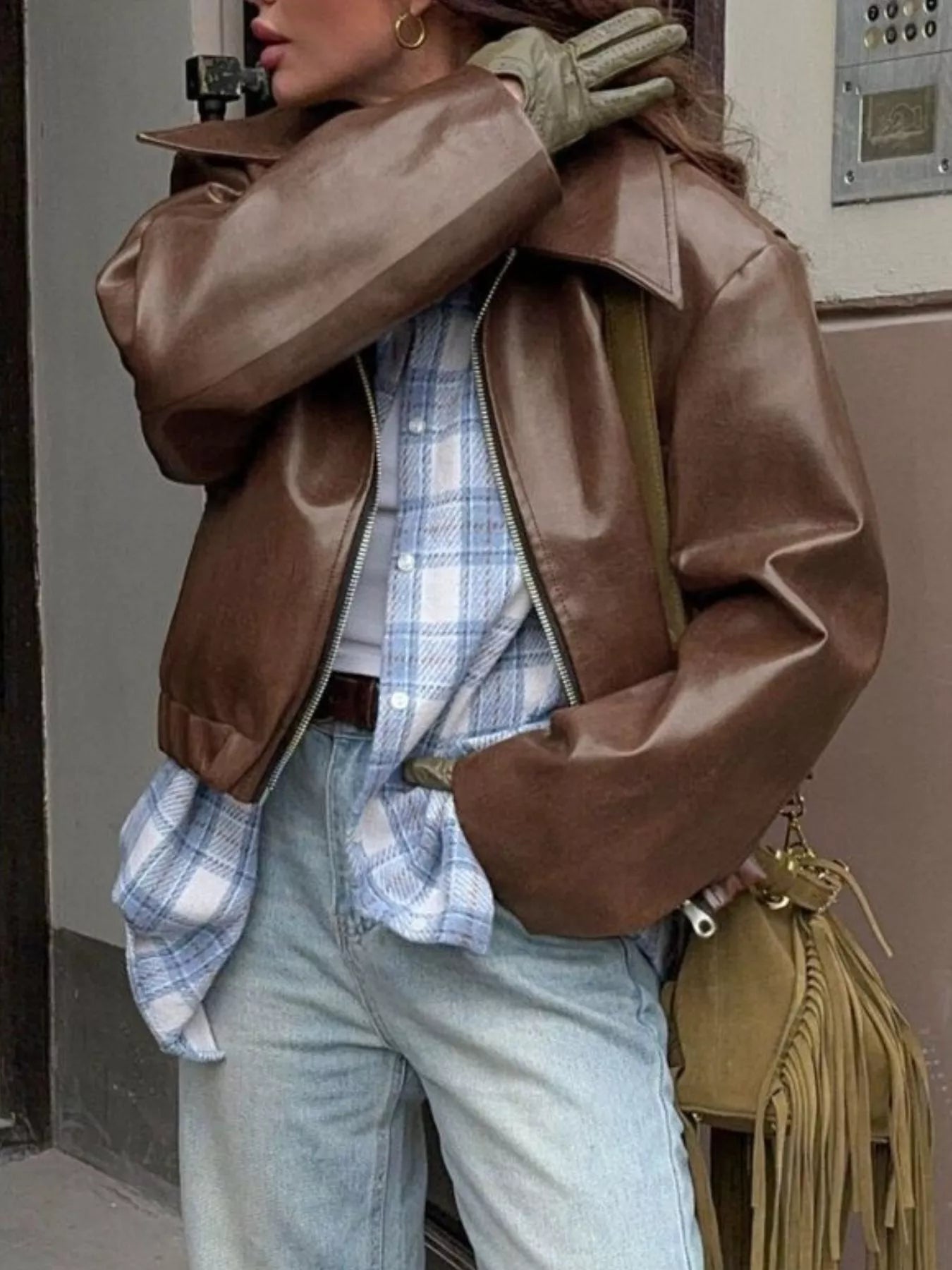 Faux Leather Zip Up Jacket