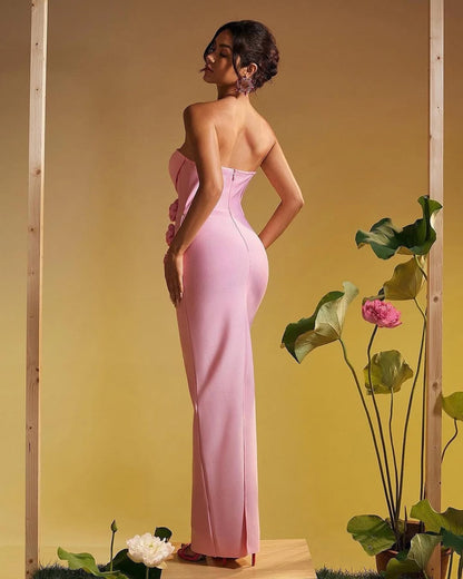 Strapless flower bandage dress