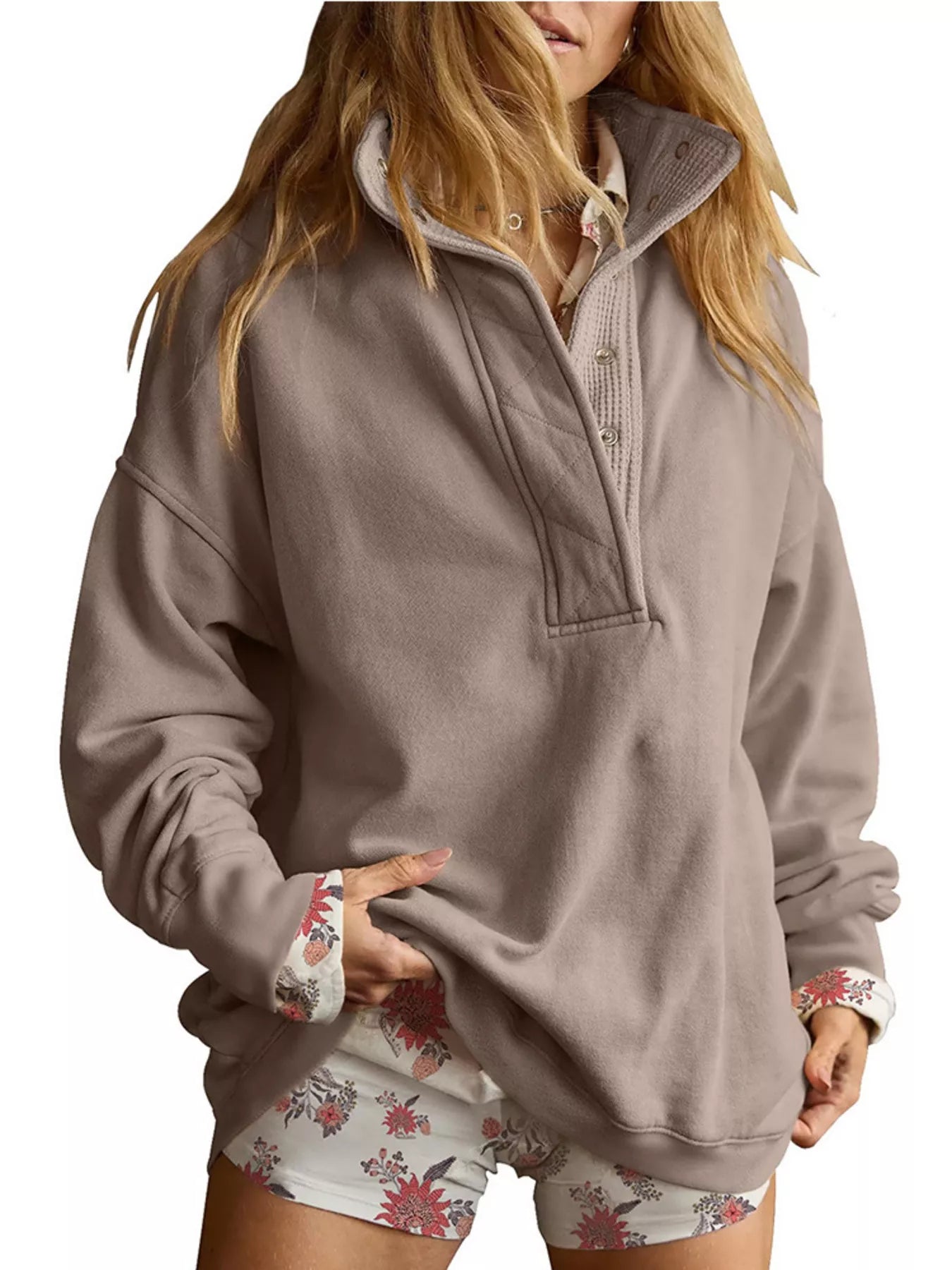 Half Snap Dropped Shoulder Sweatshirt