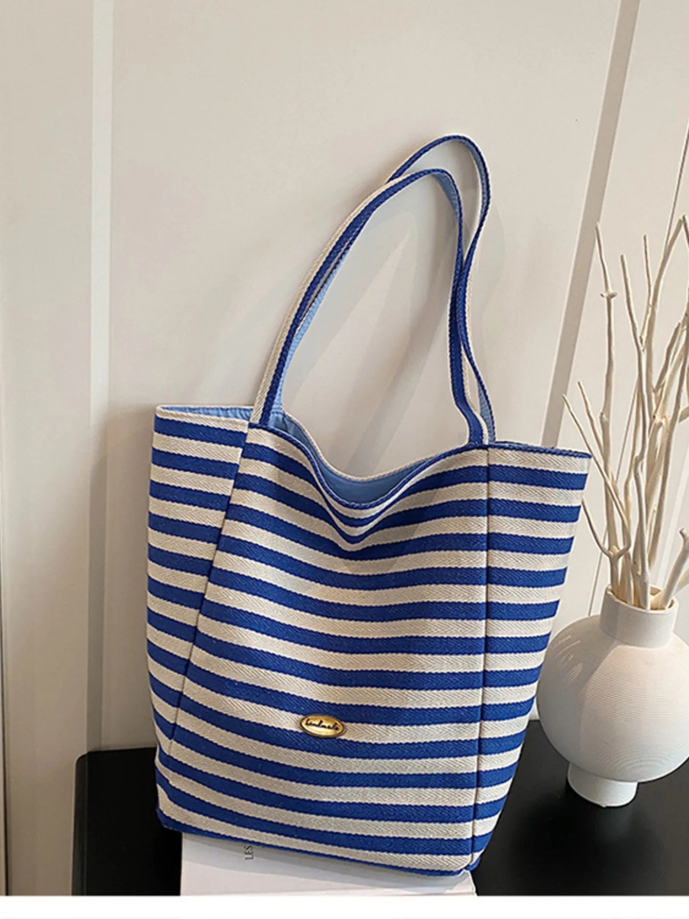 Striped Canvas Tote Bag