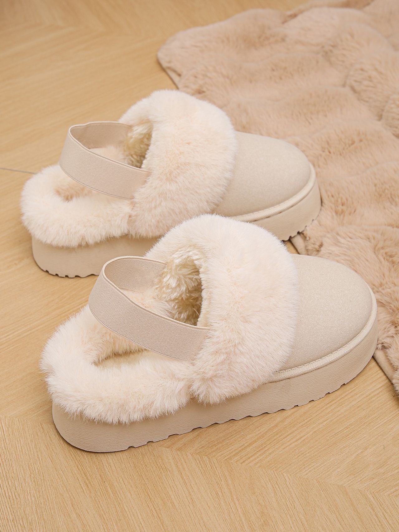 Fur Round Toe Platform Slippers