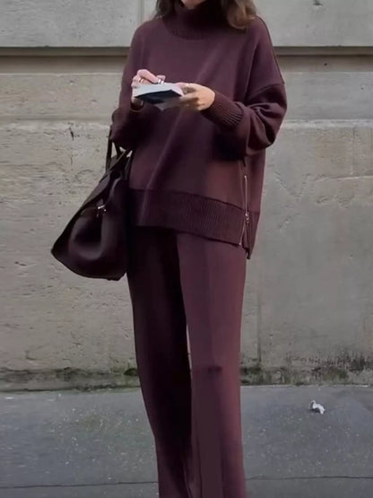 Dropped Shoulder Sweatshirt and Wide-Leg Pants Set