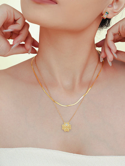 2 Piece 18K Gold-Plated Clover Necklace