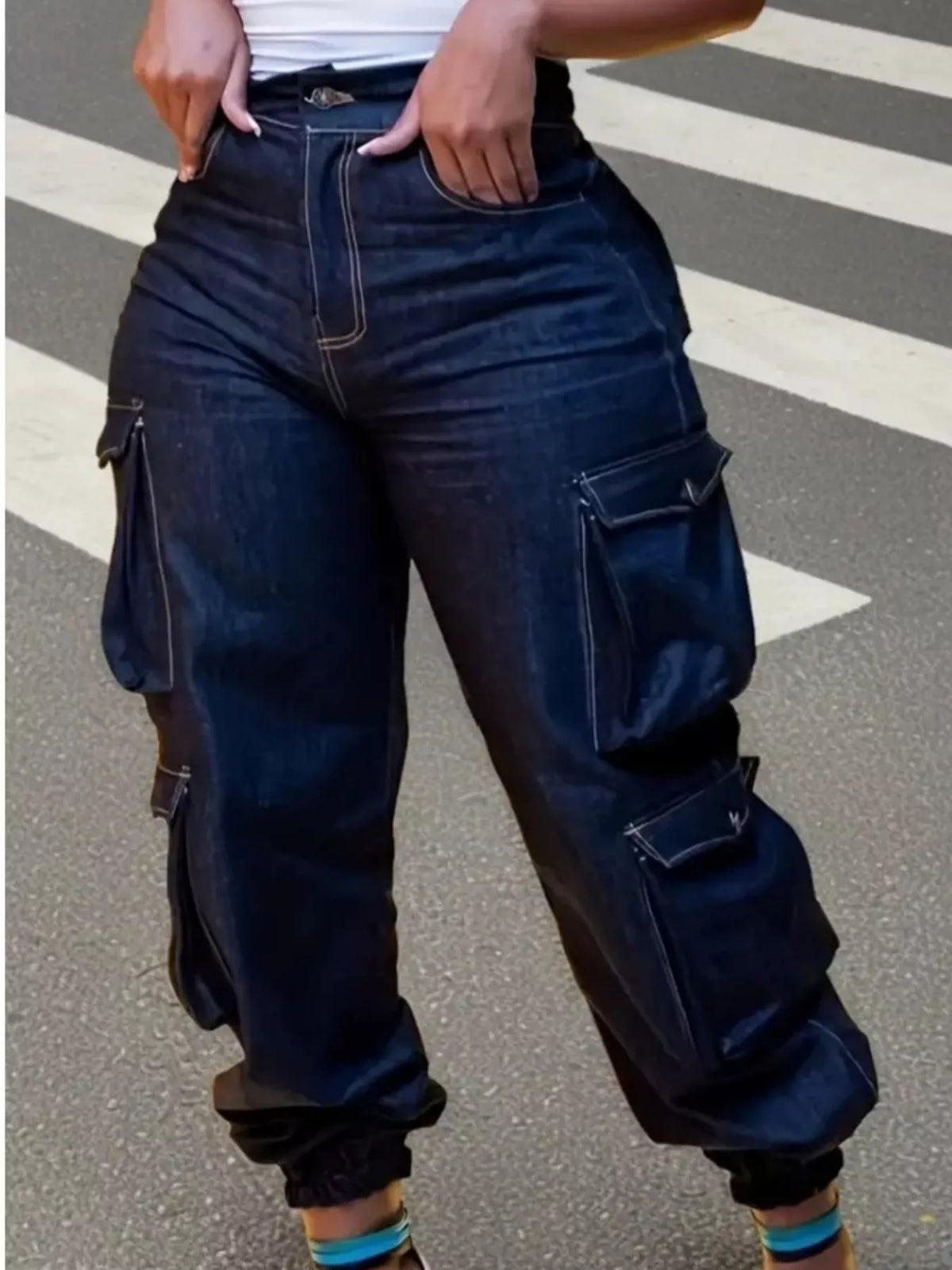 Plus Size High-Waisted Cargo Jeans