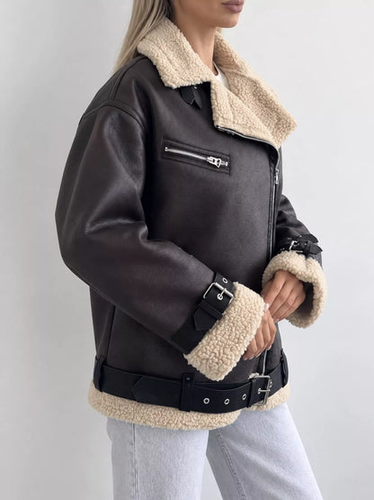 Dark brown faux leather jacket, view 5