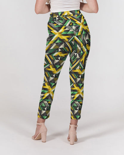 Diamond Pattern Women's All-Over Print Belted Tapered Pants