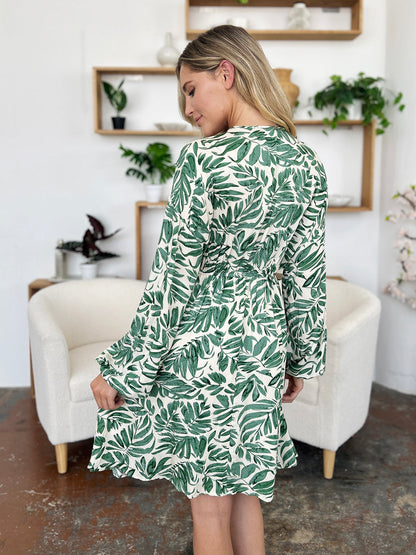 Printed Ruched Balloon Sleeve Dress