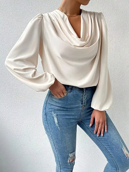 Full Size Cowl Neck Balloon Sleeve Blouse