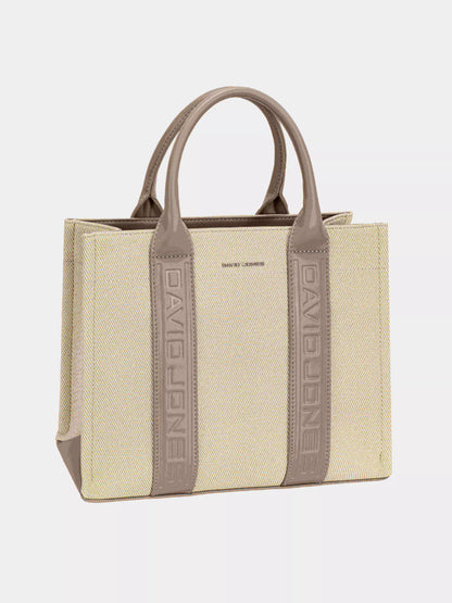 Canvas Tote Handbag with Contrast Leather Handles