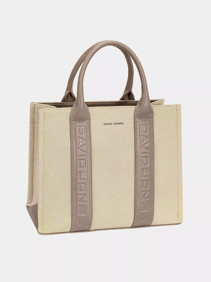 Canvas Tote Handbag with Contrast Leather Handles