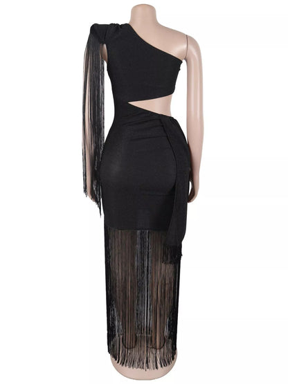 One-shoulder fringe dress, view 12