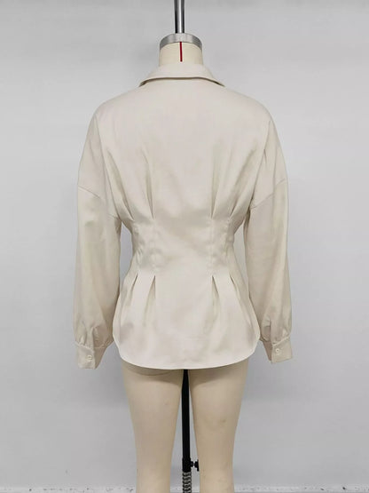Ruched Button-Up Peplum Shirt
