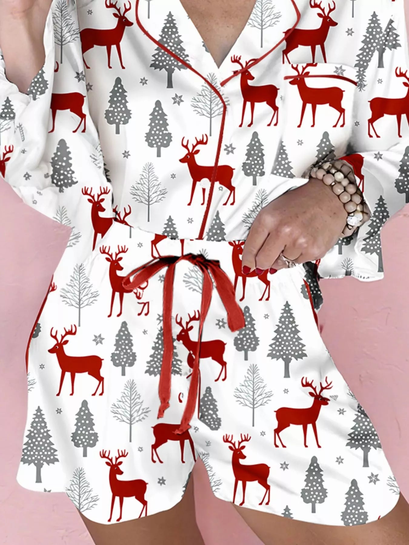 Christmas Print Velvet Trim Pajama set