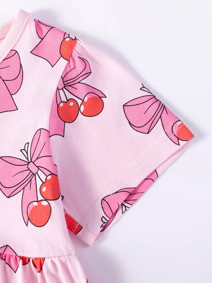 Children's Cherry Bowknot Print Dress