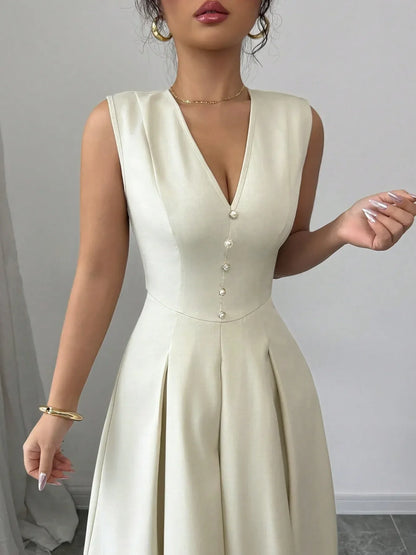 V-Neck Sleeveless Midi Dress