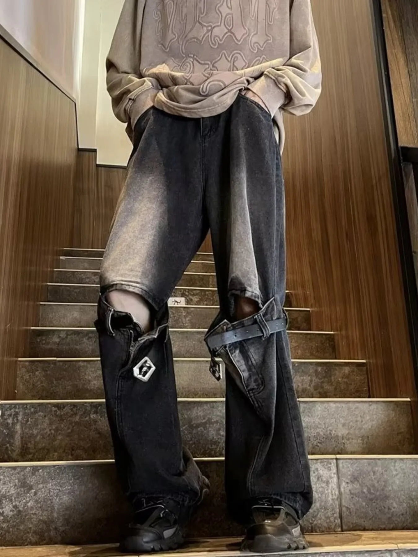 Men's Full Size Distressed Wide Leg Jeans