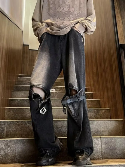 Men's Full Size Distressed Wide Leg Jeans