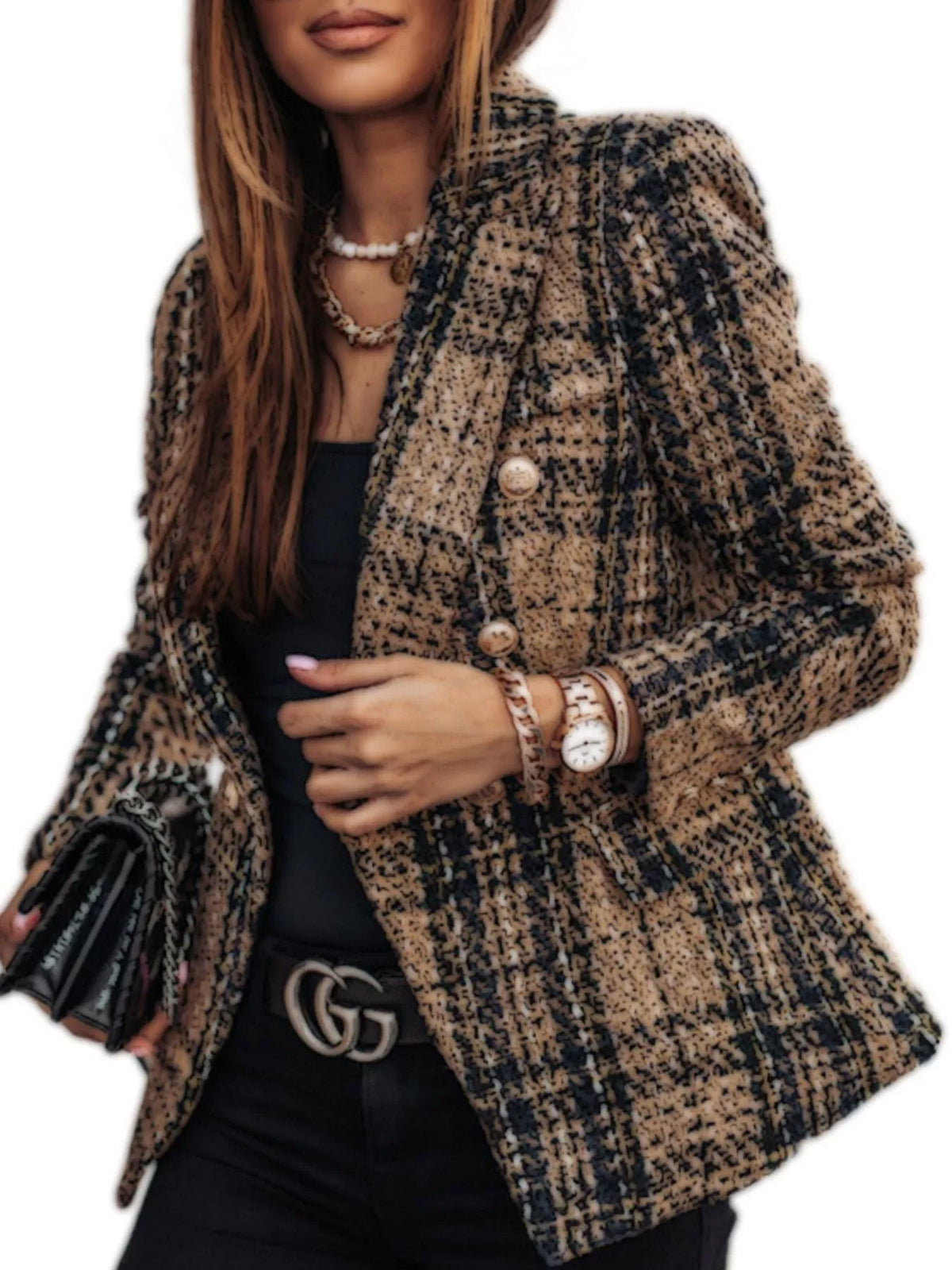 Plaid tweed blazer, view 6