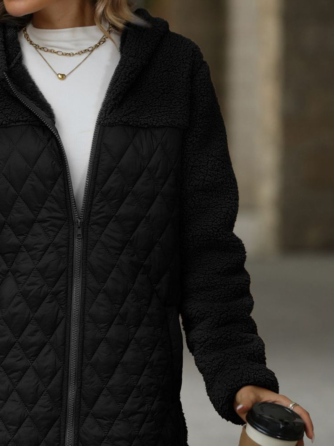 Textured Long Sleeve Hooded Coat