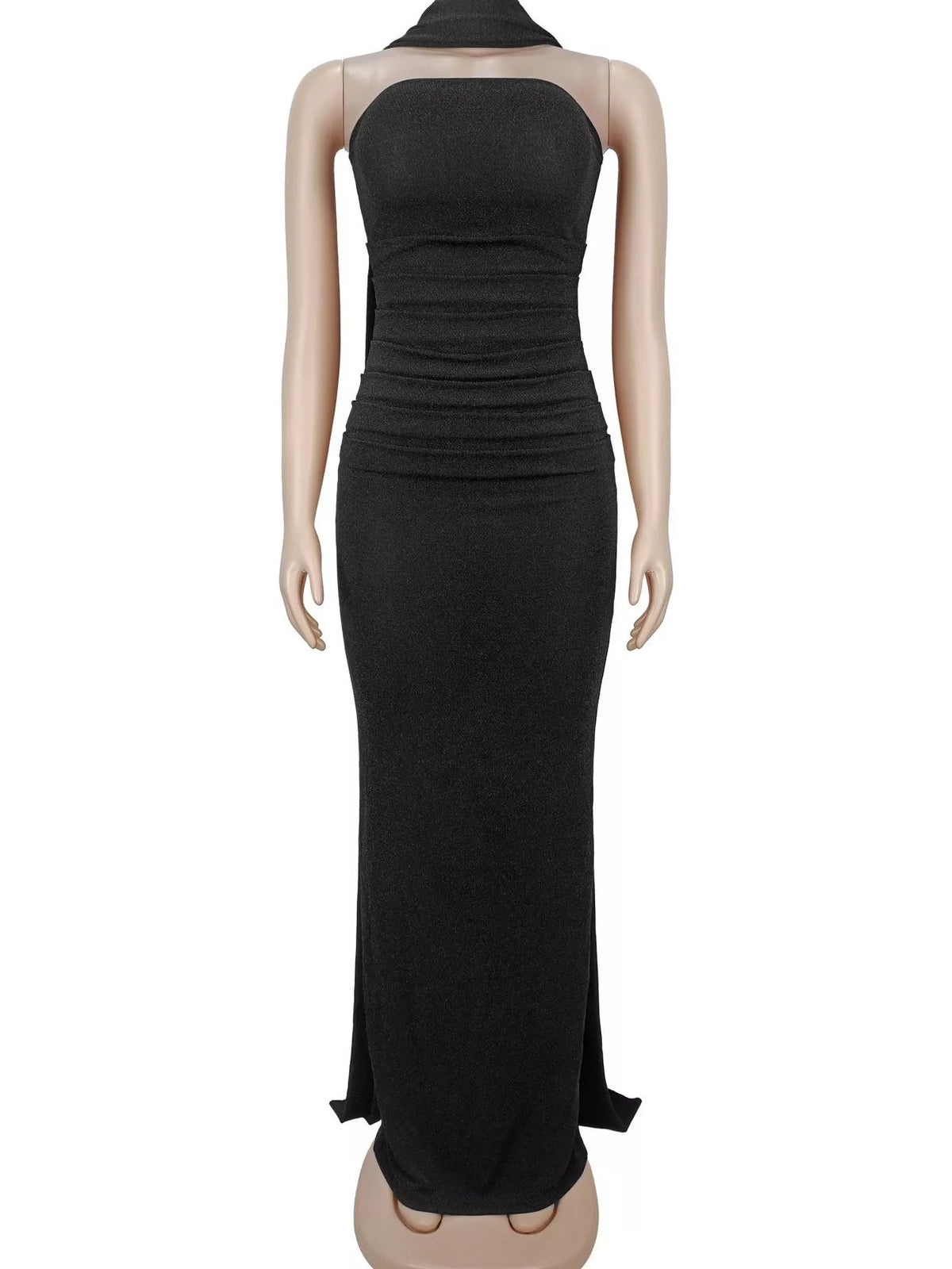 Slit Glitter Tube Maxi Dress with Scarf
