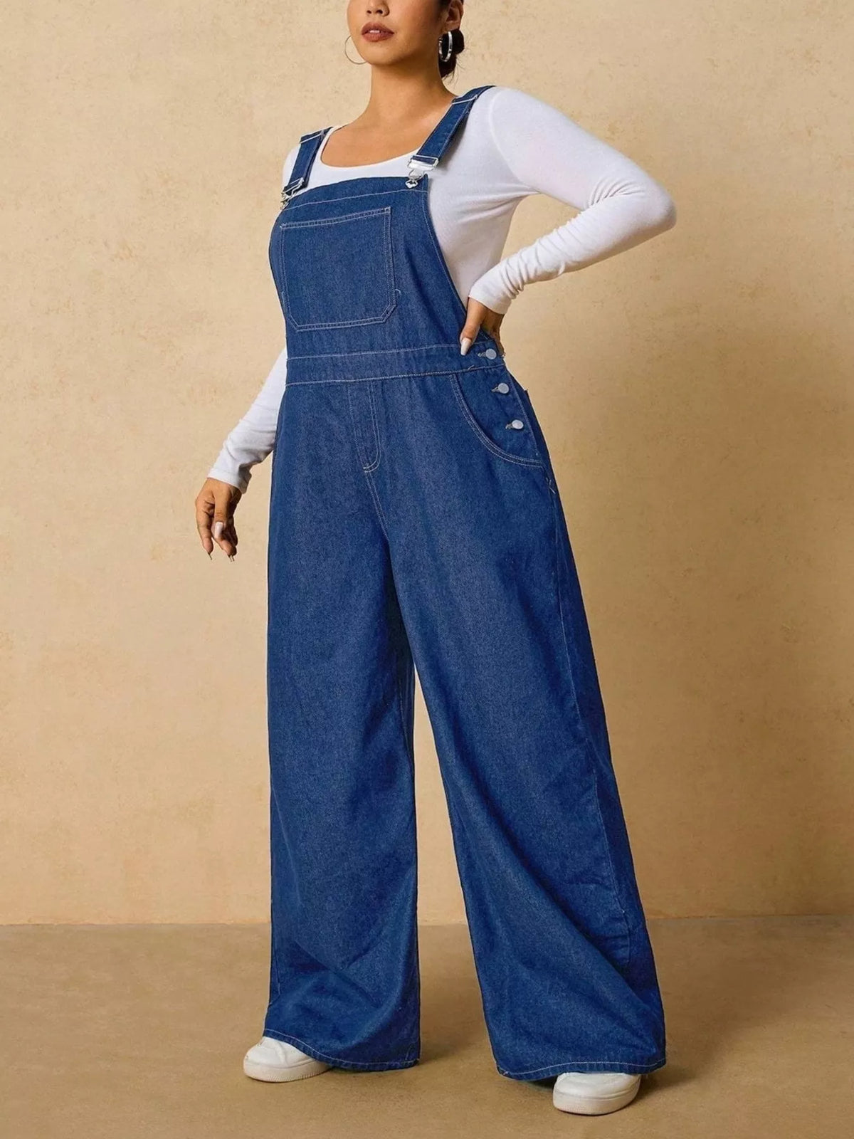 Plus Size Wide-Leg Denim Overalls