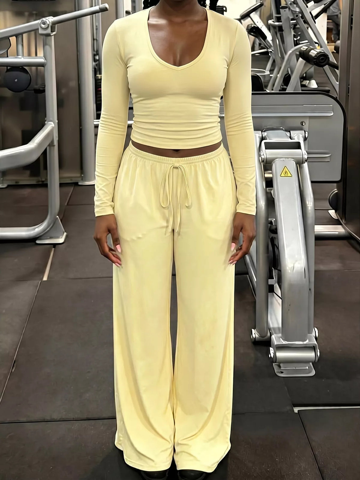 Plus size yellow crop top set, view 4