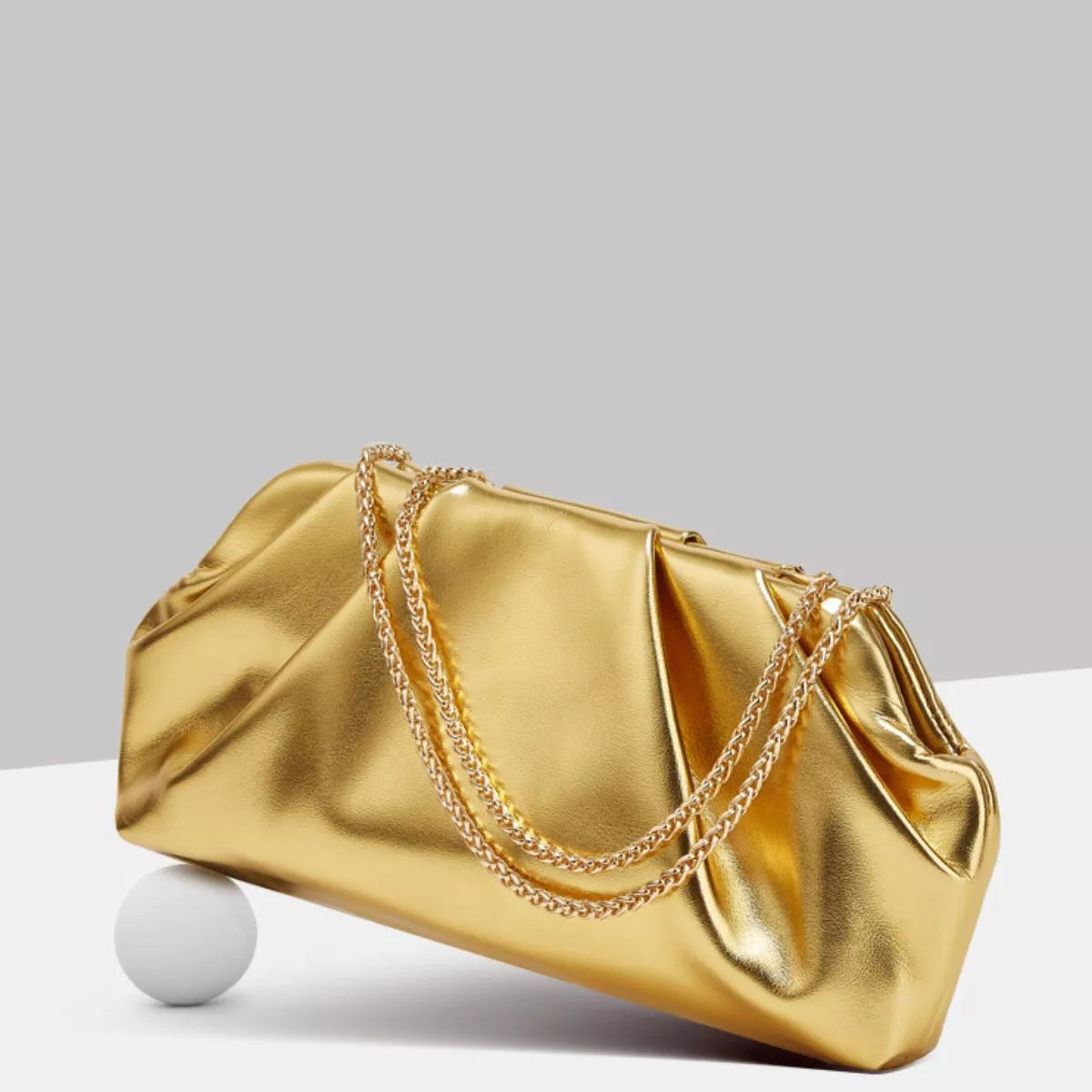 Ruched Shoulder Bag with Chain Strap