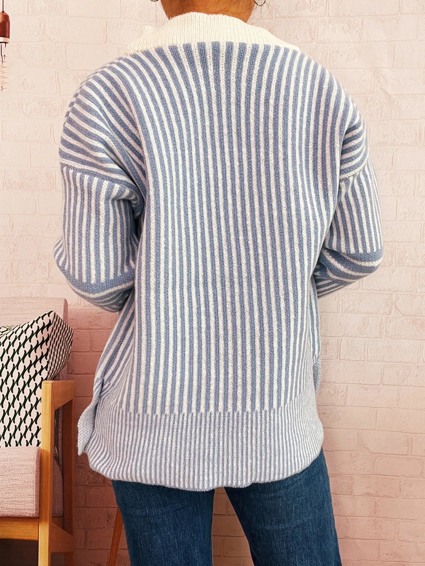 Striped Cardigan with Contrast Trim