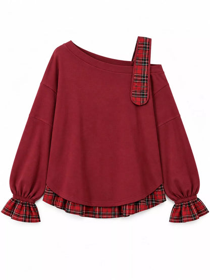 Plaid ruffled hem sweatshirt, view 13