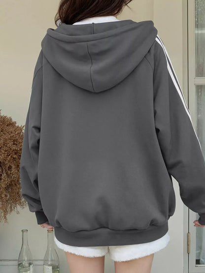 Striped Sleeve Zip-Up Hoodie