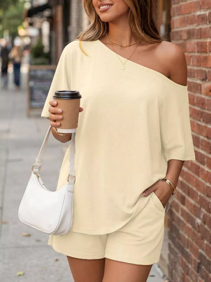 Full Size One Shoulder Top and Shorts Set Plus Size