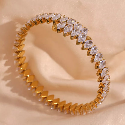 18K Gold-Plated Zircon Bracelet & Ring Jewelry Set