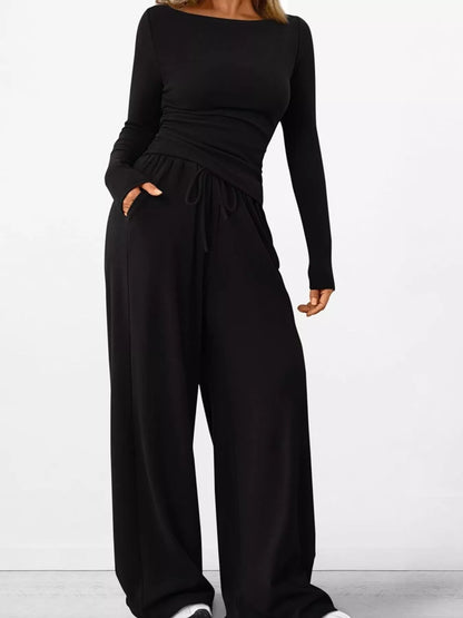 Long Sleeve Top and Wide Leg Pants Set