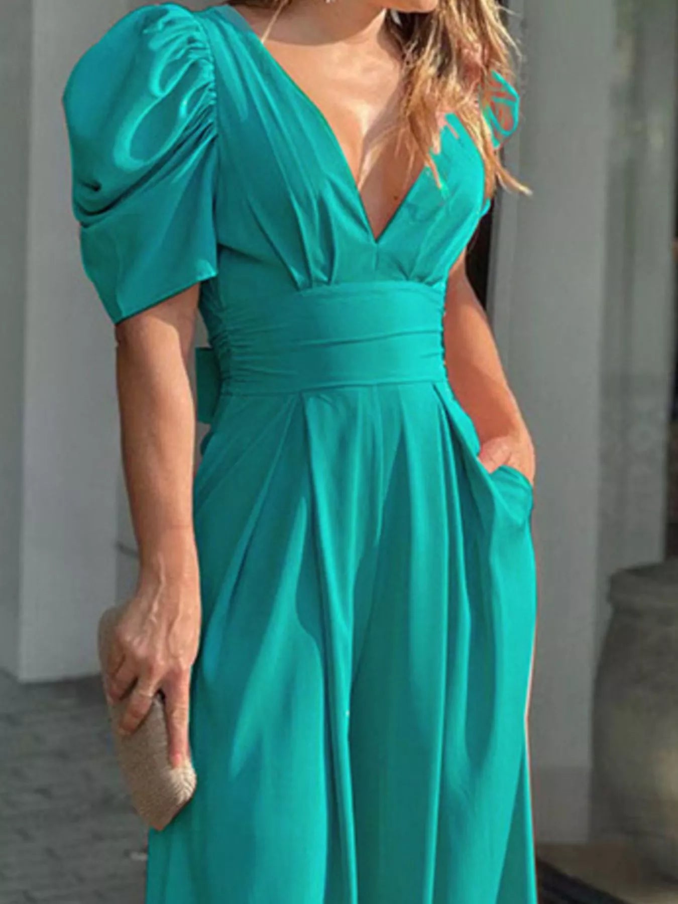 Puff Sleeve Wide Leg Jumpsuit