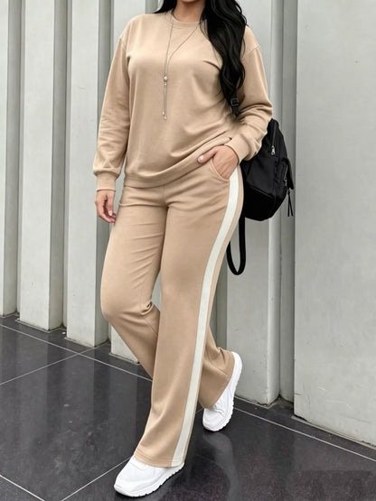 Women's khaki dropped shoulder top & pants set with pockets