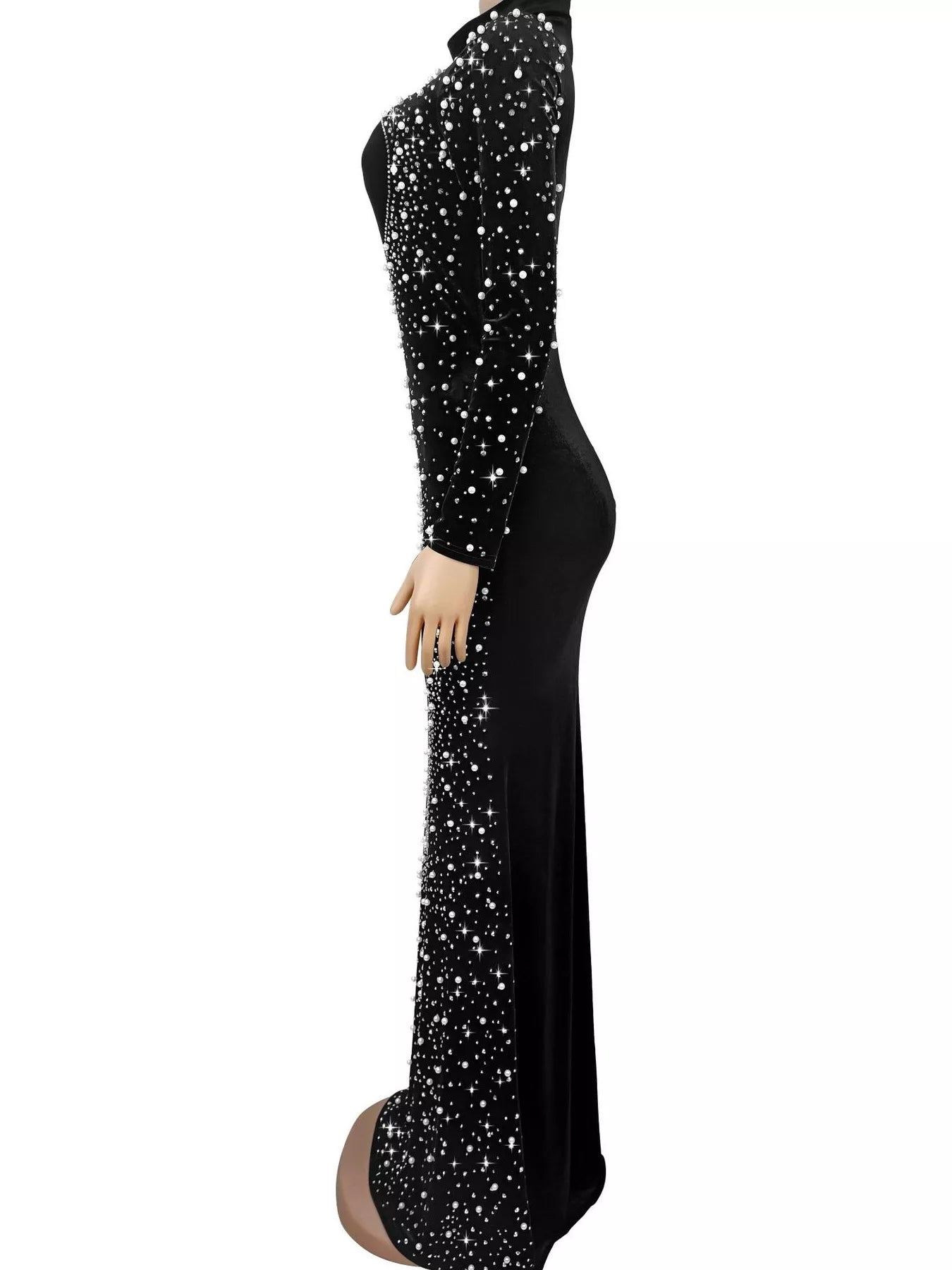 Rhinestone Velvet Mermaid Evening Maxi Dress